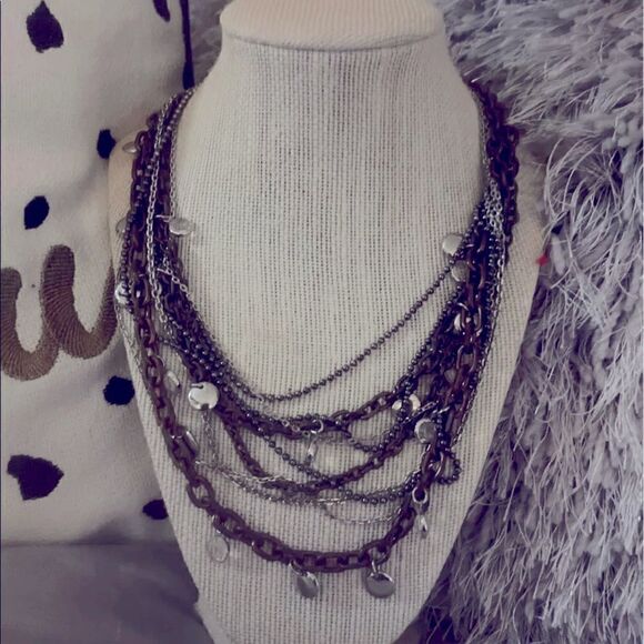 Lia Sofia wayfarer multi chain convertible necklace crystal silver bling - Picture 1 of 7